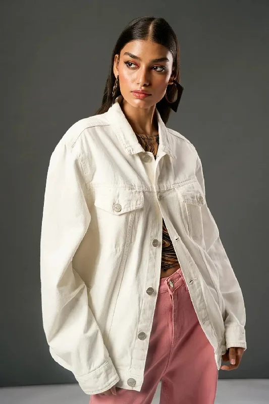 Fresh And Natural Crystal White Women's Denim Trucker Jacket