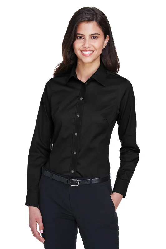 Boutique Recommendation Devon & Jones Womens Crown Woven Collection Wrinkle Resistant Long Sleeve Button Down Shirt - Black