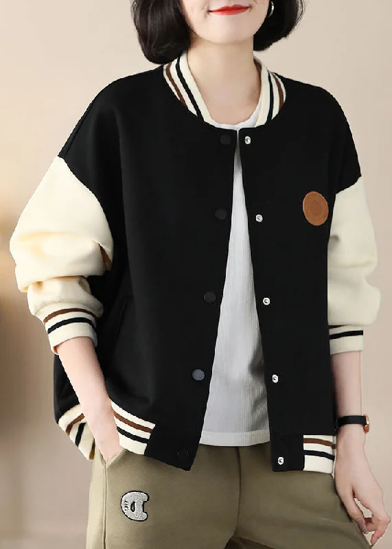 Double-sided Wear Casual Black Stand Collar Oversized Patchwork Cotton Coats Spring