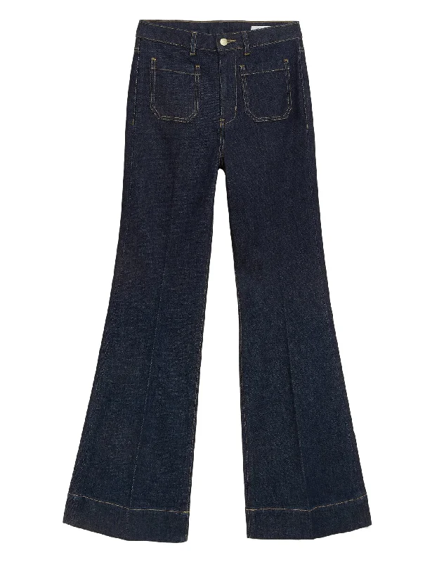 Fresh And Natural Patch Pocket Flare High Waisted Jeans