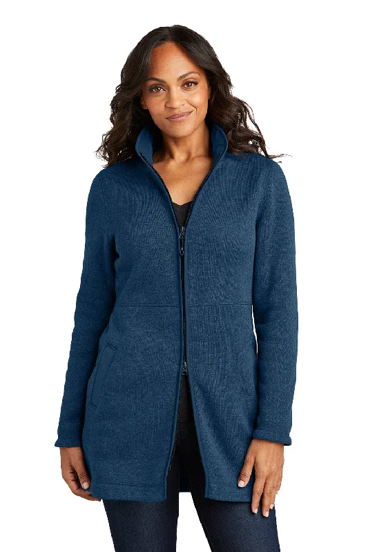 Stretch Design Port Authority Womens Arc Pill Resistant Sweater Fleece Full Zip Long Jacket - Heather Insignia Blue - New