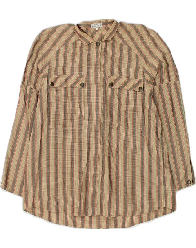 Embroidered Letters VINTAGE Womens Shirt US 0 XS Brown Striped