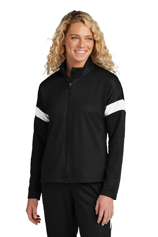 French Style Sport-Tek Womens Moisture Wicking Travel Full Zip Jacket - Black/White - New