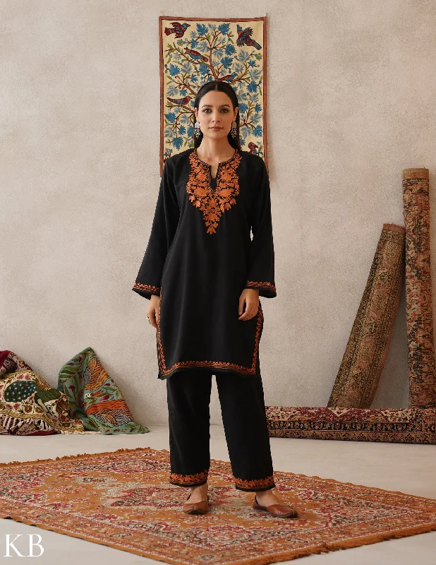 Warm Atmosphere meHER Classic Black Kashmiri Copper Zari Woollen Co-ord Set