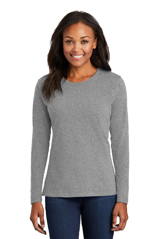 Free And Casual Port & Company Womens Core Long Sleeve Crewneck T-Shirt - Heather Grey