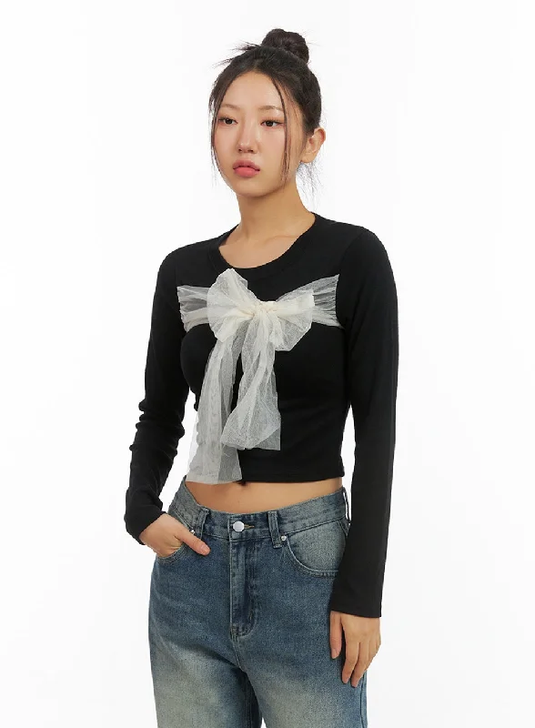 Youthful Street Fashion Ribbon Tied Long Sleeve Top IS402