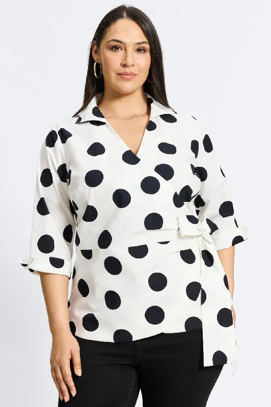 Fresh And Natural Salina Plus No Iron Black & White Dot Shirt