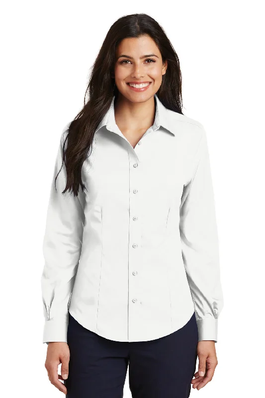 Feminine Charm Port Authority Womens Wrinkle Resistant Long Sleeve Button Down Shirt - White - Closeout