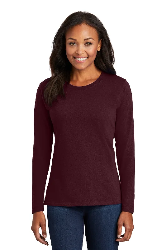 Celebrity Picks Port & Company Womens Core Long Sleeve Crewneck T-Shirt - Athletic Maroon