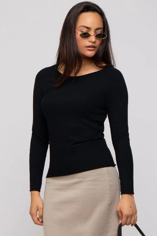 Youthful Vitality Black Basic Raglan Sleeve Sweater Top