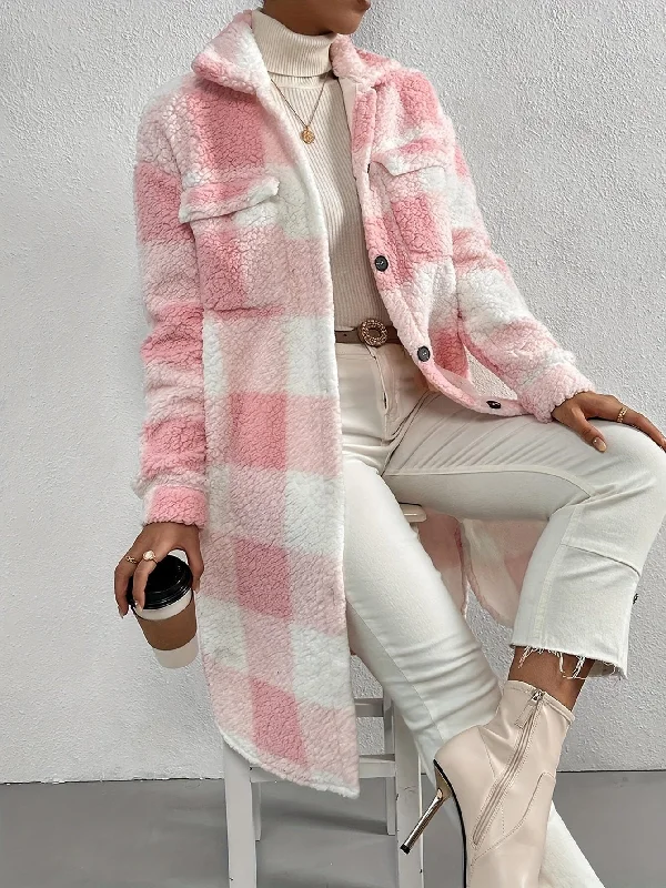 Free And Casual Trendy Plaid Teddy Jacket