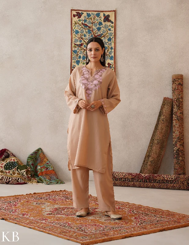 Minimalism meHER Latte Brown Kashmiri Aari Woollen Co-ord Set