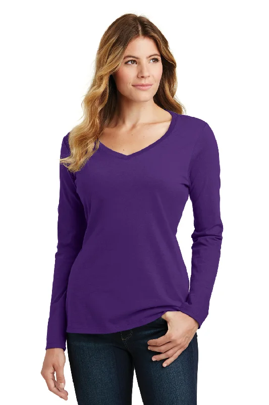 Multifunctional Style Port & Company Womens Fan Favorite Long Sleeve V-Neck T-Shirt - Team Purple