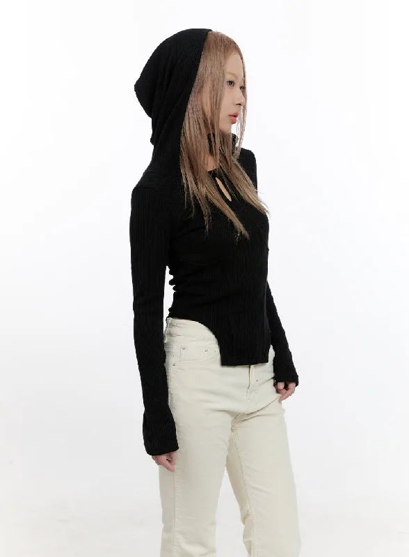 Exquisite Fabrics Cut Out Slim Fit Hoodie CN425