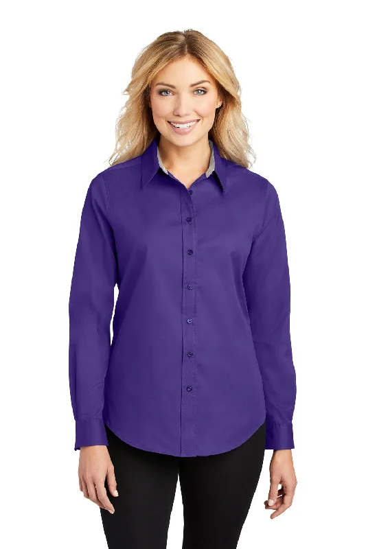 European And American Style Port Authority Womens Easy Care Wrinkle Resistant Long Sleeve Button Down Shirt - Purple