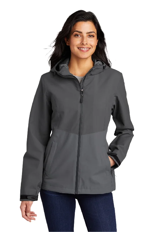 Feminine Charm Port Authority Womens Tech Wind & Water Resistant Full Zip Hooded Rain Jacket - Storm Grey/Shadow Grey - Closeout