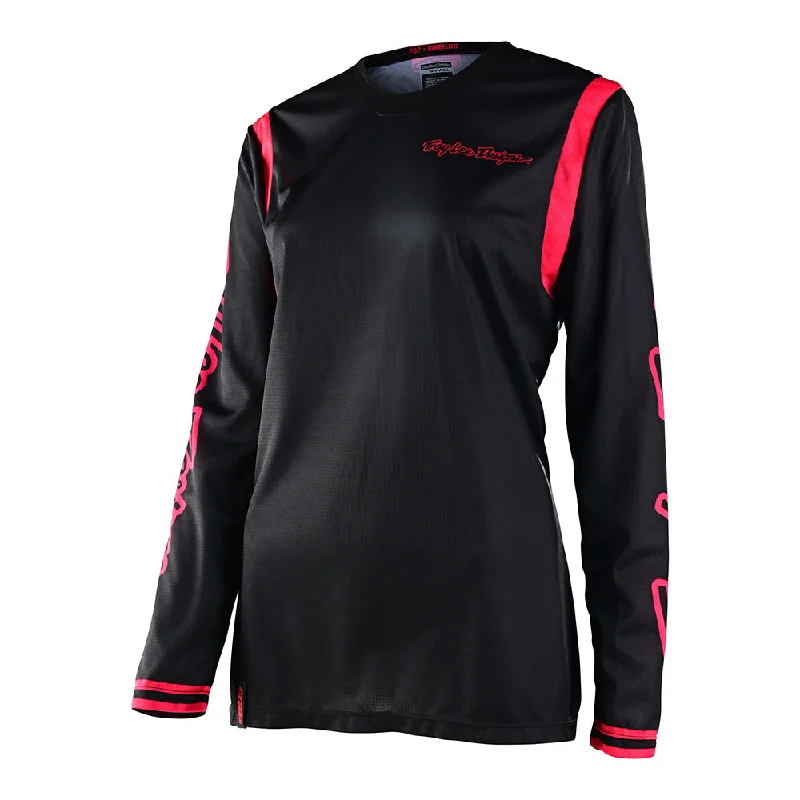 Embroidered Letters Womens GP Jersey Mono Black / Flo Red