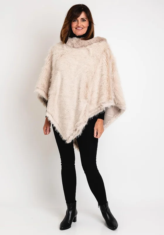 Simple And Comfortable Serafina Collection One Size Faux Fur Poncho, Beige