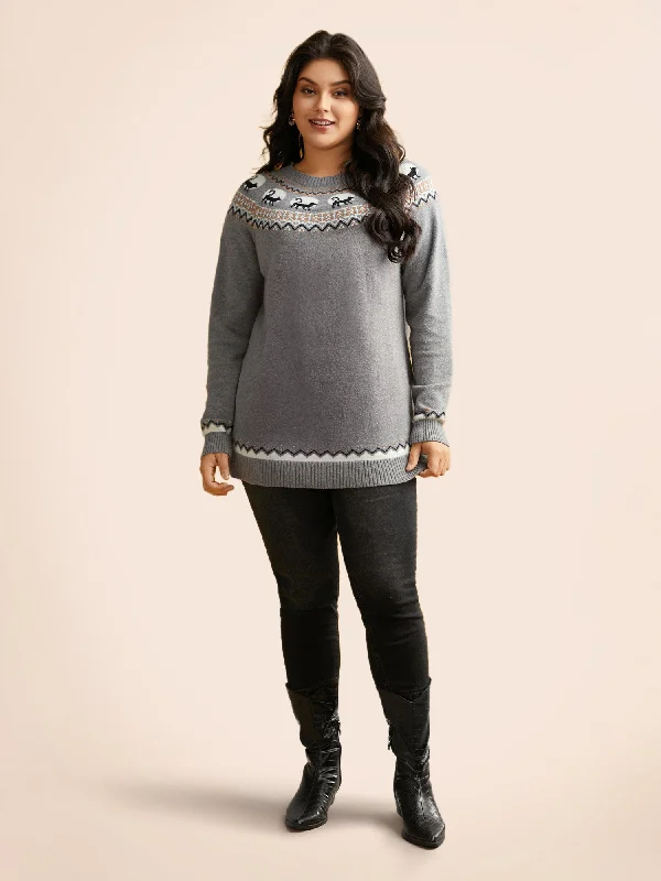 High Street Style Supersoft Essentials Wicked Cat Fair Isle Yoke Printed Pullover