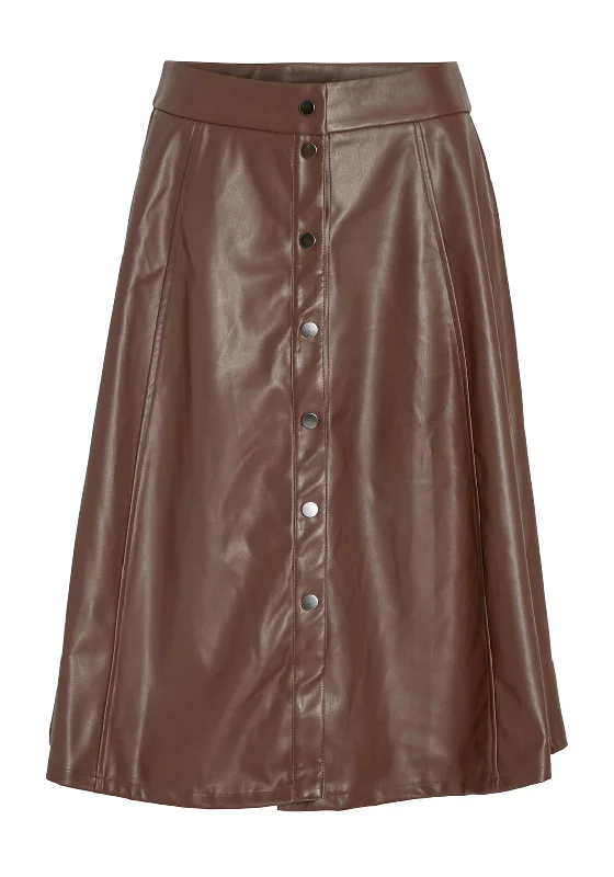 Body Design Vila Faux Leather A-line Midi Skirt, Shaved Chocolate