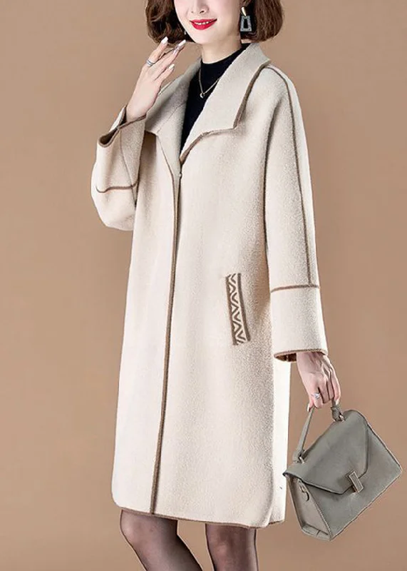 New Season Series Stylish Beige Peter Pan Collar Patchwork Woolen Coats Winter