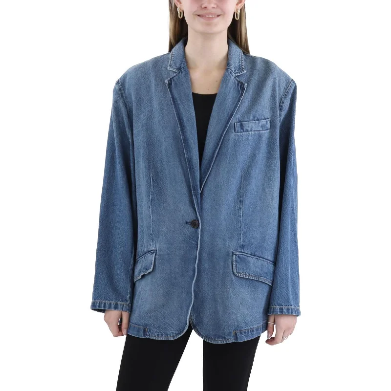 Fashionable Inner Wear Plus Womens Denim Trendy One-Button Blazer