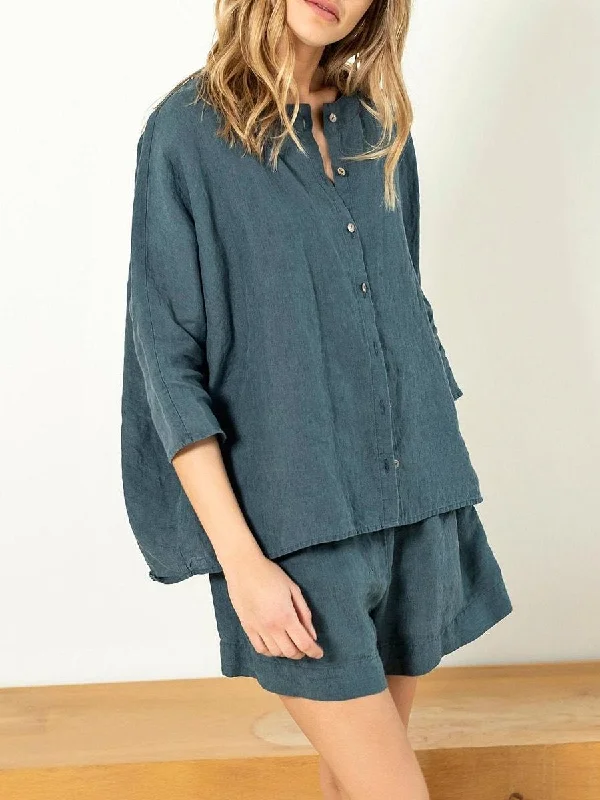 Modern Tailoring Women's Casual Buttoned Linen Solid Color Suit