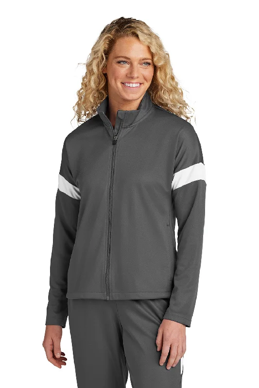 Spring Fashion Sport-Tek Womens Moisture Wicking Travel Full Zip Jacket - Iron Grey/White - New