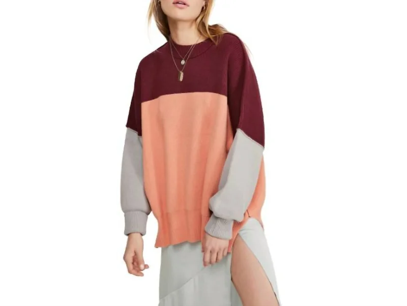 Ethnic Style Easy Street Colorblock Oversized Sweater In Peach Combo