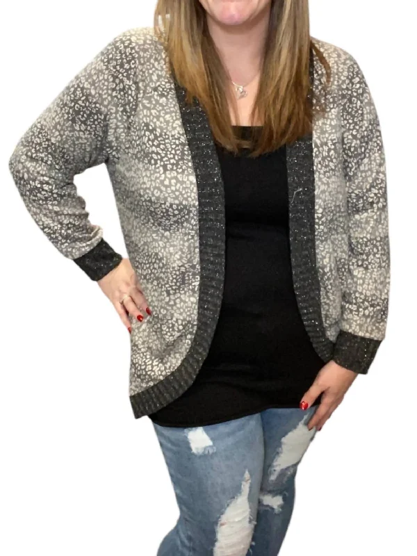 Street Cool Leopard Fleck Cardigan In Grey