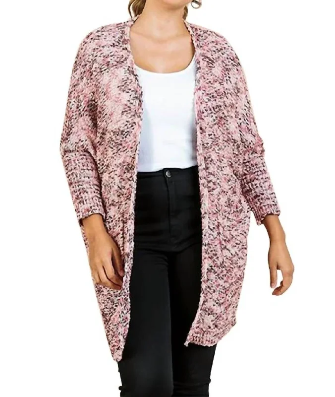 Bright Colors Tweed Cardigan In Pink Mix