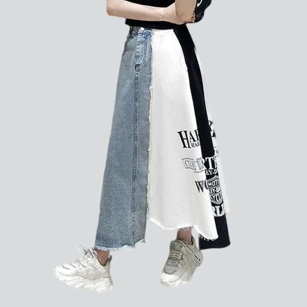 Breathable Design Mixed fabrics long denim skirt