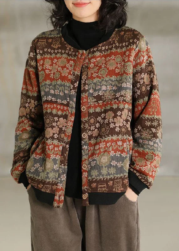 Luxury Temperament Vintage Khaki Oversized Print Warm Fleece Coat Spring