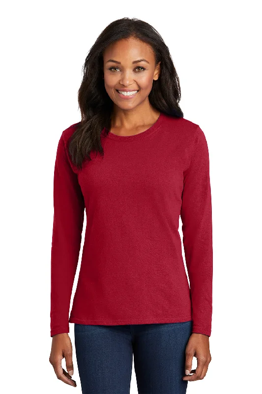 Ethnic Style Port & Company Womens Core Long Sleeve Crewneck T-Shirt - Red