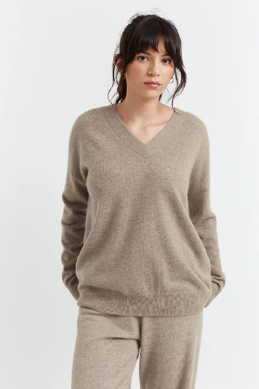 Fresh And Capable Soft-Truffle Cashmere V-Neck Sweater