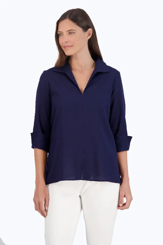 Elegant Design Agnes 3/4 Sleeve Easy Care Solid Linen Popover Shirt