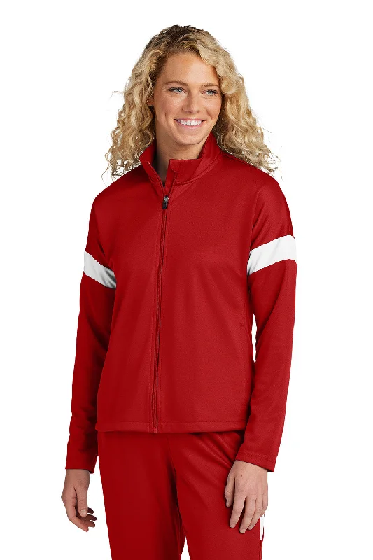 Fashionable And Versatile Sport-Tek Womens Moisture Wicking Travel Full Zip Jacket - Deep Red/White - New