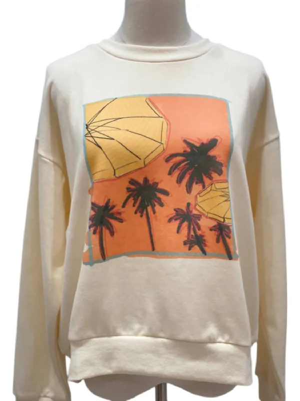 Stretch Design Palms Graphic Sweatshirt In Ivory