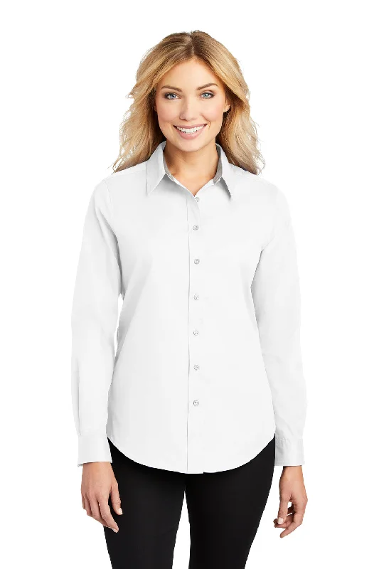 Light And Breathable Port Authority Womens Easy Care Wrinkle Resistant Long Sleeve Button Down Shirt - White