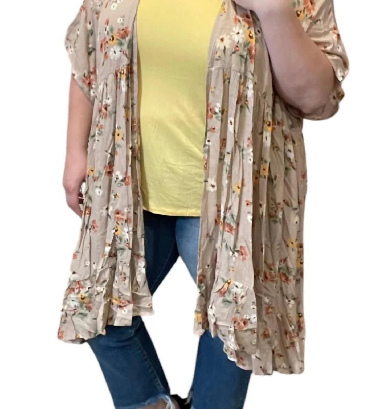 High Street Style Floral Cardigan In Hazelnut