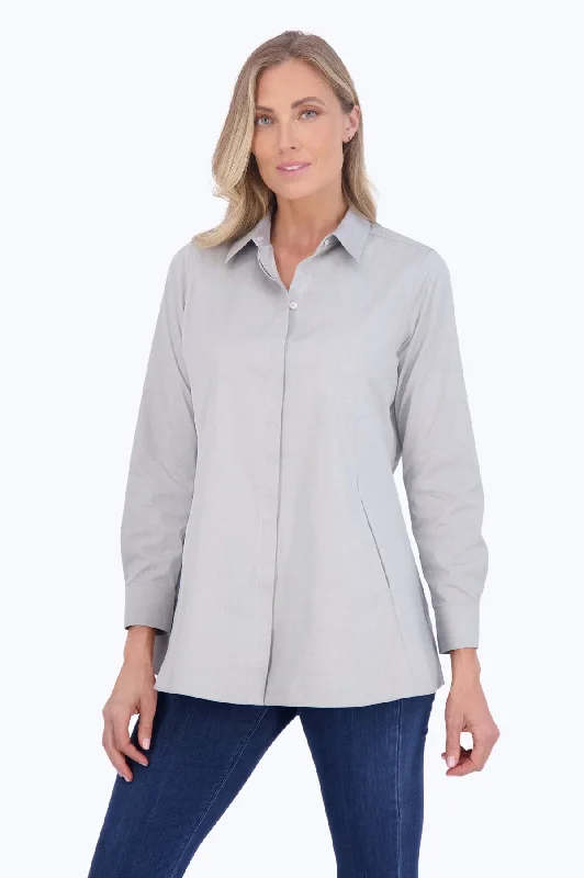 Slim Fit Cici Pinpoint No Iron Long Sleeve Tunic, Silver