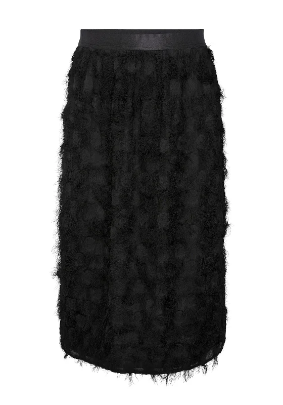 Exquisite Fabrics Y.A.S Dio Geometric Fringe Midi Skirt, Black