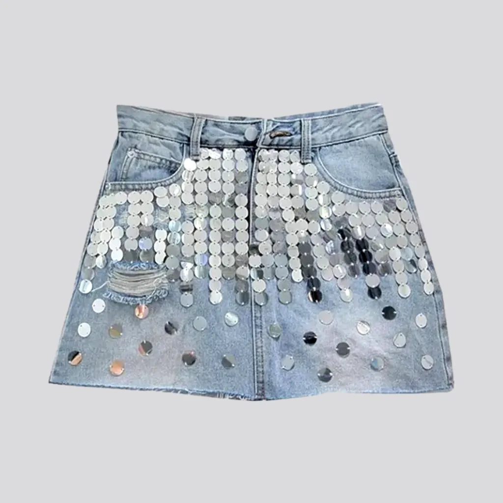 Celebrity Must-have Raw-hem shiny women's denim skort