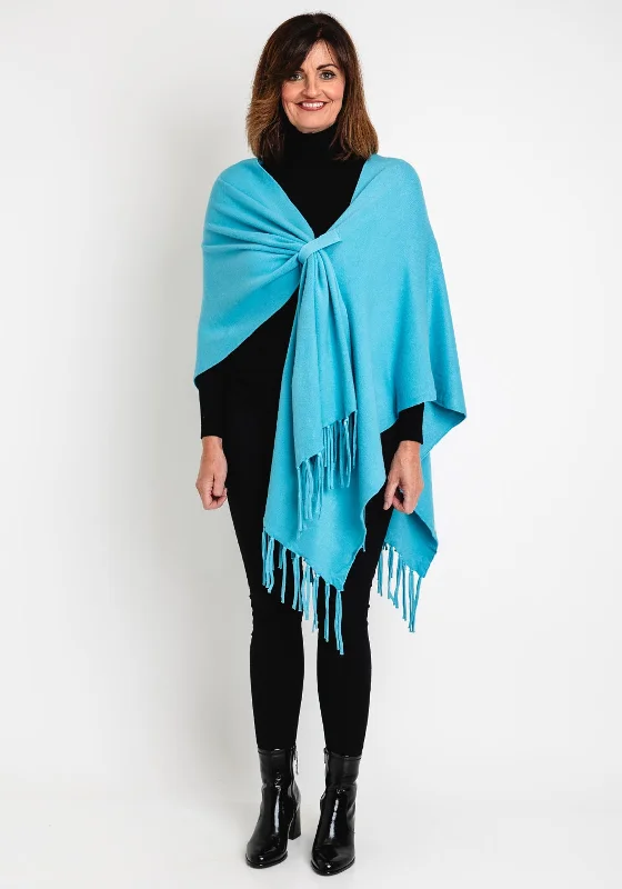 Short Design Serafina Collection One Size Fringe Knitted Poncho, Teal