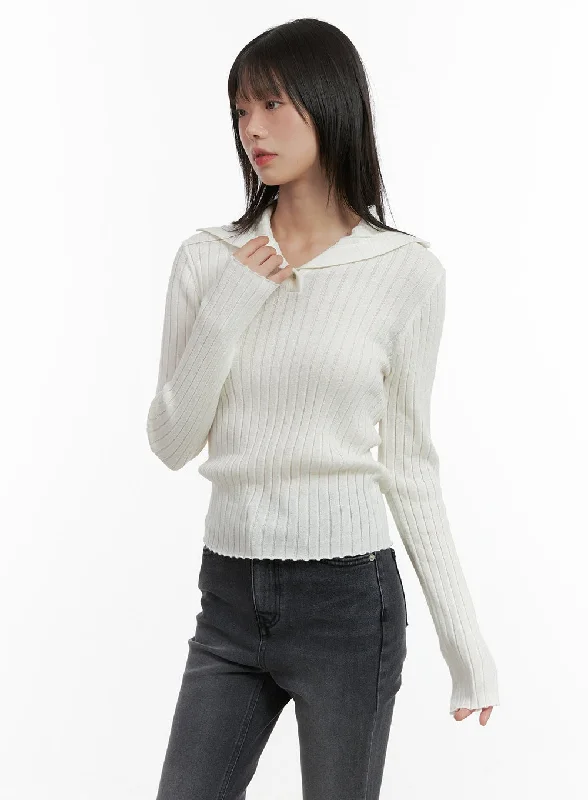 Modern Tailoring Ribbed Collared Slim Top CG426