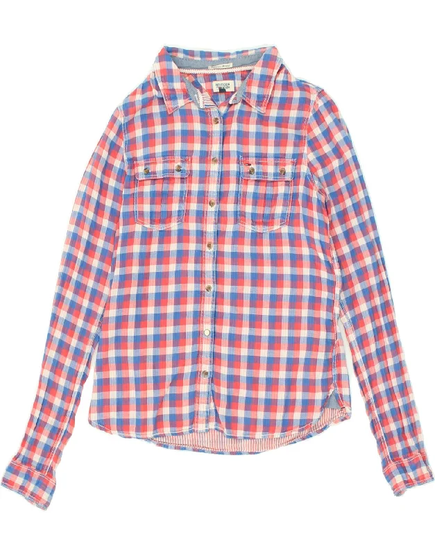 Breathable Design TOMMY HILFIGER Womens Shirt UK 14 Medium Red Gingham Cotton