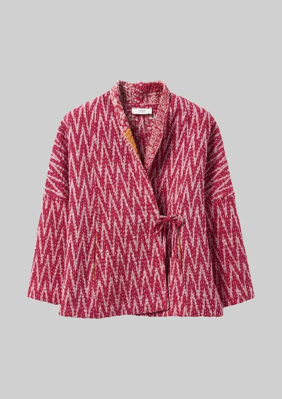 Ethnic Style Repurposed Ikat Kantha Jacket | Reds