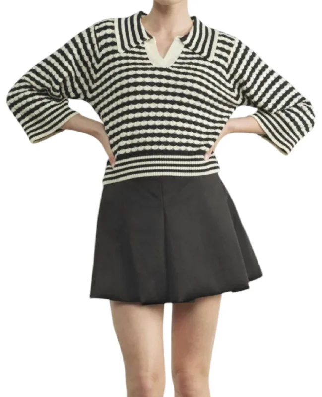 Autumn Selection Jacquard Stripe Sweater In Black/white