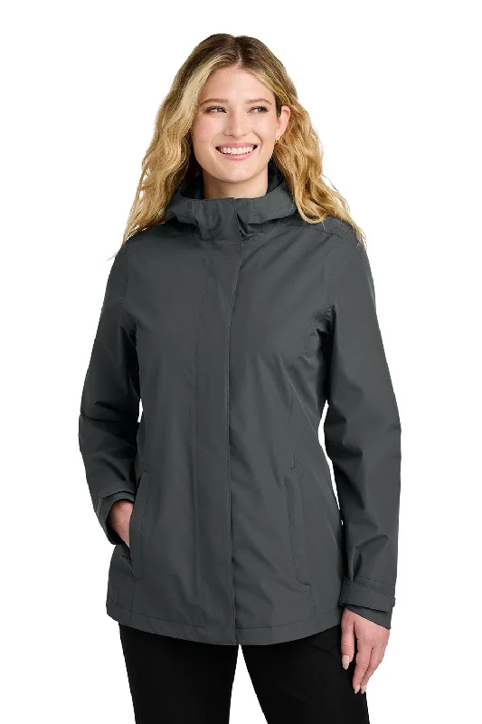 Multifunctional Style Port Authority Womens C-FREE Water Resistant Full Zip Hooded Rain Jacket - Steel Grey - New