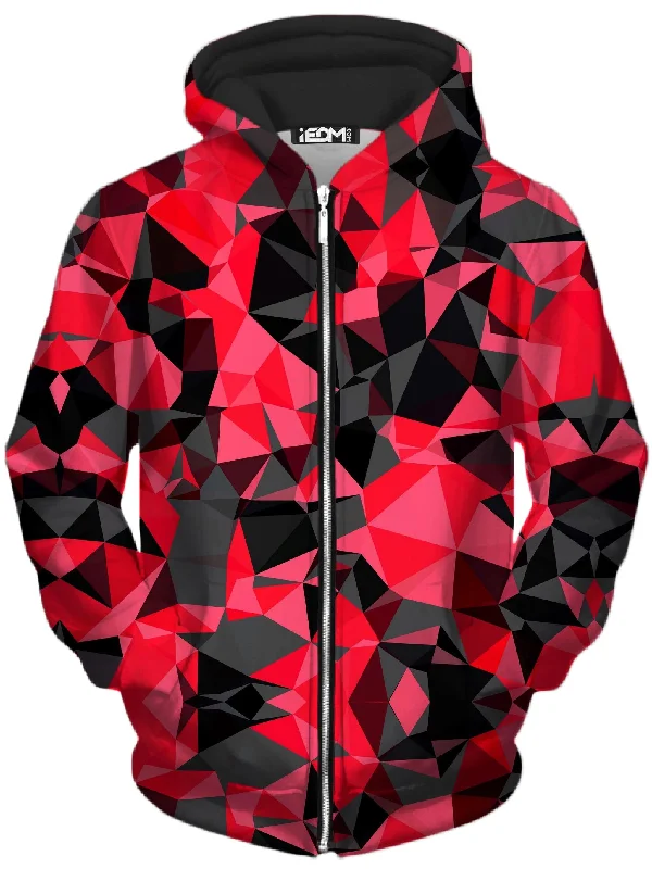 Bright Colors Red and Black Geo Unisex Zip-Up Hoodie